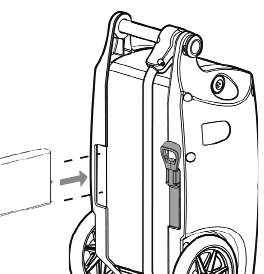Illustration of a battery pack sliding into the battery bay on the back of the Oxlife INDEPENDENCE concentrator.
