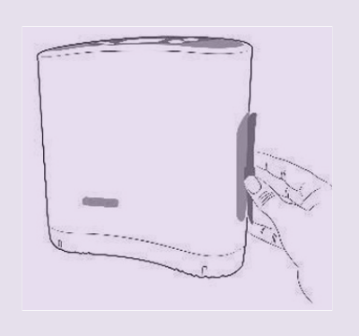 Illustration of a hand removing the side vent panel from the side of the Oxlife LIBERTY concentrator.